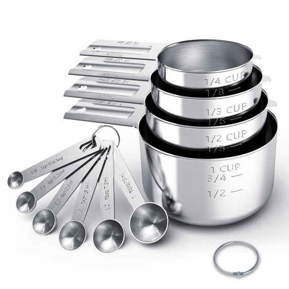 Yilush Stainless Steel Measuring Cups and Spoons Set, 4 Stainless Steel Nesting Measuring Cups and 6 Measuring Spoons, Cups and Spoons, Kitchen Gadgets for Cooking and Baking (10)