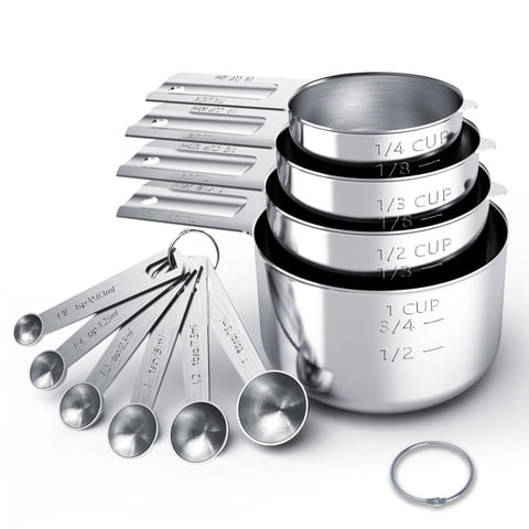 Yilush Stainless Steel Measuring Cups and Spoons Set, 4 Stainless Steel Nesting Measuring Cups and 6 Measuring Spoons, Cups and Spoons, Kitchen Gadgets for Cooking and Baking (10)