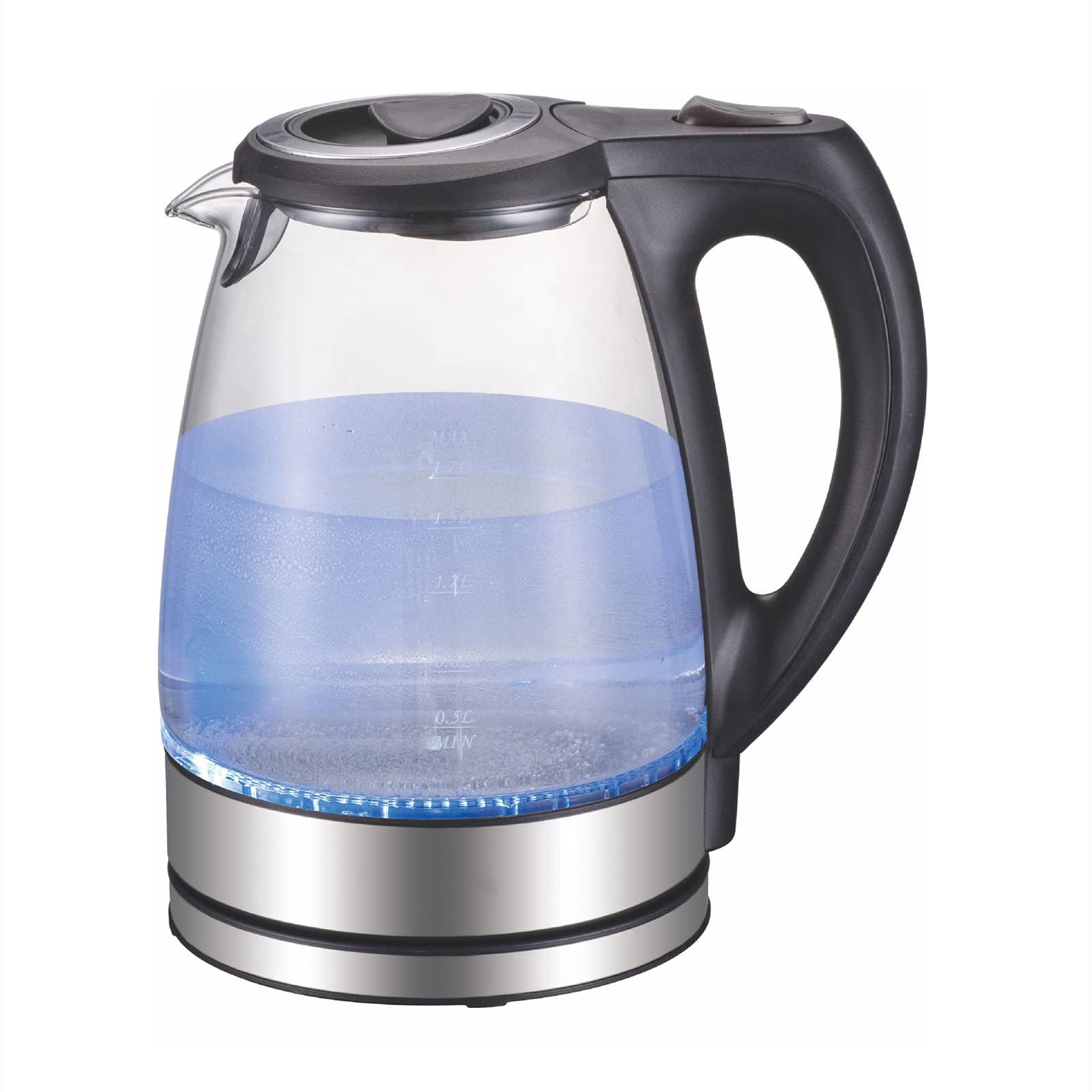 Yilush Electric Kettle, No Plastic Contact With Water, Wide Mouth For Easy Cleaning, Auto Shut Off, 1.7L Tea Kettle & Hot Water Boiler, Water Heater & Teapot, Borosilicate Glass, Black, 1500W