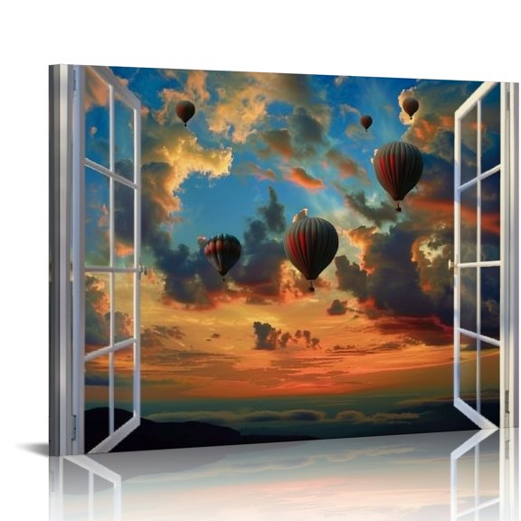 Yiluyinqing Balloons Sunset Sky Canvas Prints Wall Art for Home Decor, Ready to Hang Room Art Decoration 20x16in