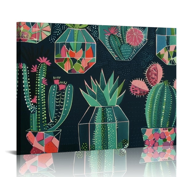 Yiluyinqing Cactuses Succulents Geometric Shapes Canvas Prints Wall Art Decor Ready To Hang Home Room Decorations Gift Ideas 20x16in
