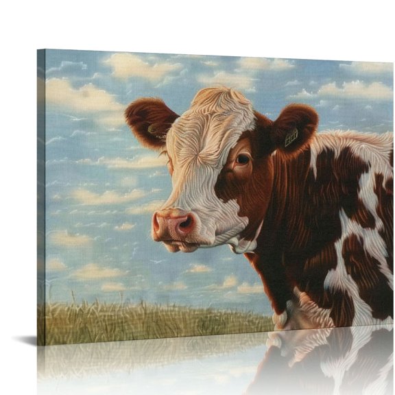 Yiluyinqing Cow Art Modern Canvas Prints Wall Decor Ready To Hang Home Decoration 16x12in