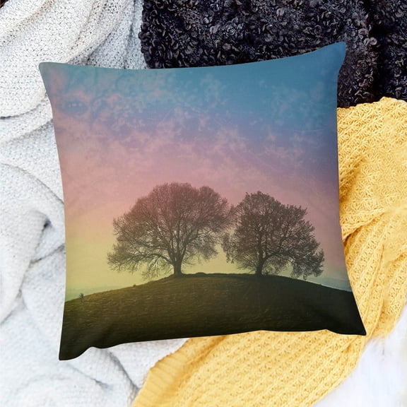 Yiluyinqing Decor Holiday Pillow Case Tree Hill Sky 100% Linen for Home Sofa Couch Decoration Set of 1 Pillow Covers (3 Sizes) - No Insert or Filler 20x20in