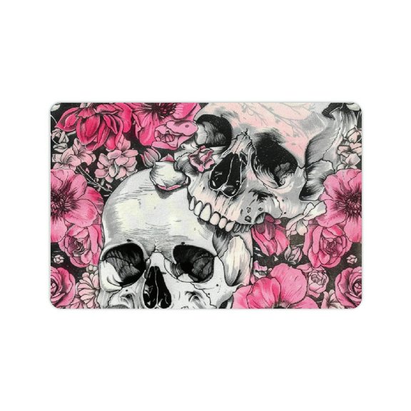 Yiluyinqing Diatom Mud Mats Non-Slip Skulls Flowers Detailed Illustration Home Decor Set of 2 24x16in