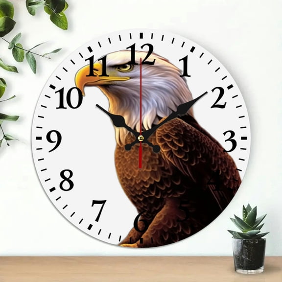 Yiluyinqing Eagle Sunset Digital Art Wooden Wall Clock for Living Room Decor, 10 Inches, Easy to Read, Perfect for Home or Office Gift 10x10in
