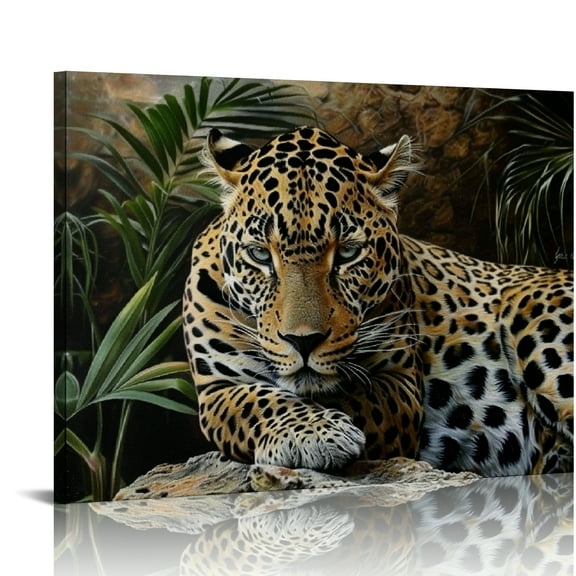 Yiluyinqing Leopard Rock Plant Canvas Print Wall Decor Art Ready To Hang Home Decoration 16x12in