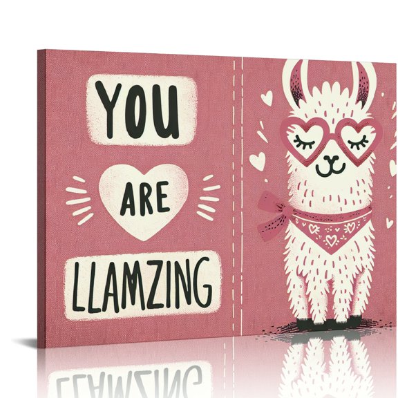 Yiluyinqing Llama Heart-shaped Glasses Punny Phrase Art Modern Canvas Prints Mother's Day Ready To Hang Wall Art Decor 16x12in