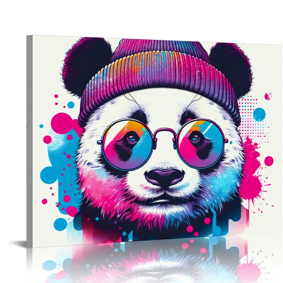 Yiluyinqing Panda Graffiti Art Canvas Wall Art Prints Home Decor Ready To Hang Room Decorations 20x16in