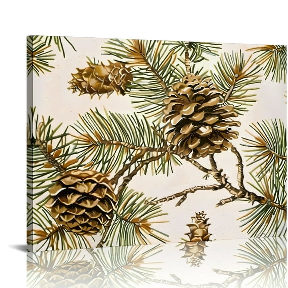 Yiluyinqing Pine Cone Pine Tree Branch Art Modern Canvas Prints Wall Decor for Home Bathroom Office Salon, Ready To Hang Room Art Decor 20x16in