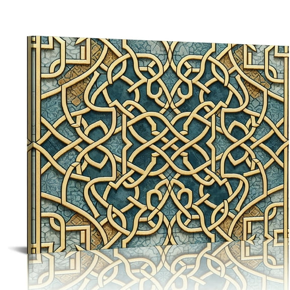 Yiluyinqing Quatrefoils Clover Leaves Moroccan Mediterranean Canvas Wall Art Decor - Home Bedroom Kitchen Pictures Ready To Hang Room Art 16x12in