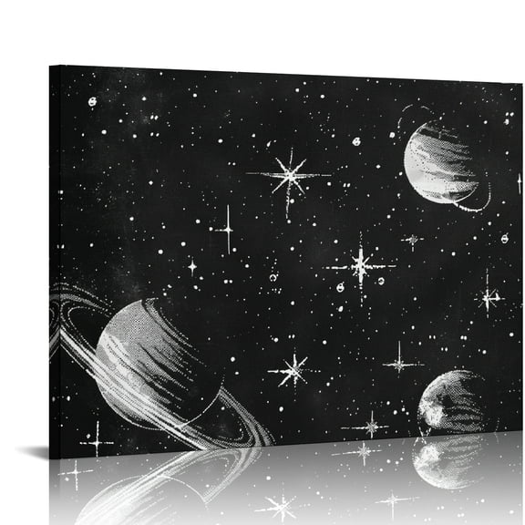 Yiluyinqing Stars Planets Space Art Print On Canvas Modern Wall Art Decor, Ready To Hang Home Room Art Decor 16x12in