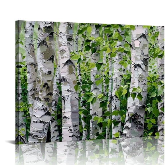 Yiluyinqing Trees Green Leaves White Bark Canvas Prints Modern Wall Art Decor Ready To Hang - Home, Living Room, Office, Hotel 20x16in