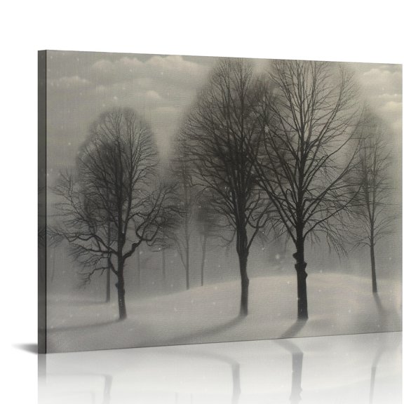 Yiluyinqing Trees Snow Clock Canvas Wall Art Decor for Bedroom Kitchen, Ready to Hang Home Room Art Decor 16x12in
