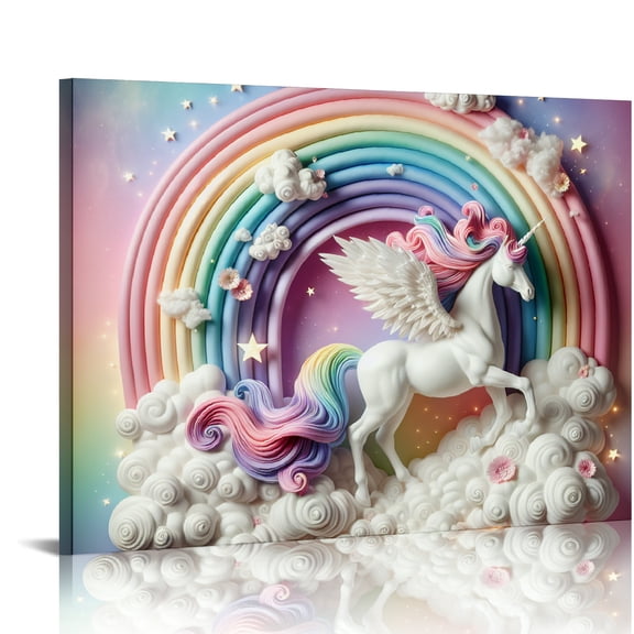 Yiluyinqing Unicorn Rainbow Stars Canvas Prints Wall Art Decor for Home Living Room Bedroom Kitchen Bathroom Ready To Hang Room Home Art Decor 16x12in