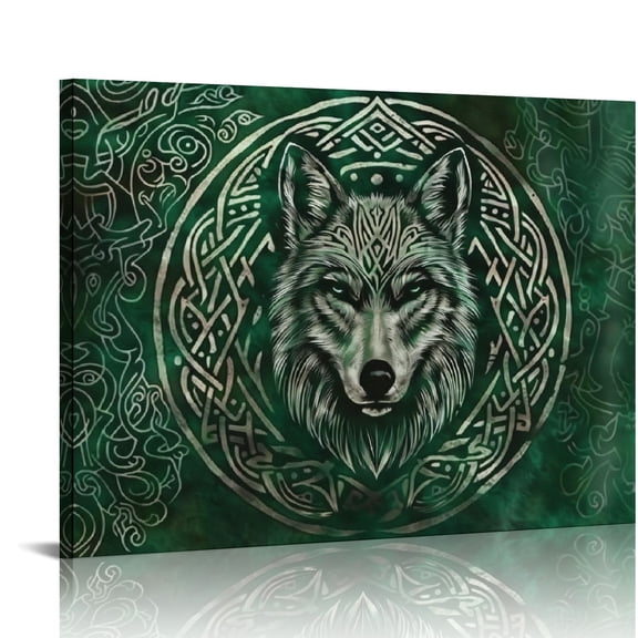 Yiluyinqing Wolf Celtic Designs Fantasy Art Canvas Prints Wall Decor for Bathroom, Bedroom, Kitchen - Ready To Hang Home Art Decor 20x16in