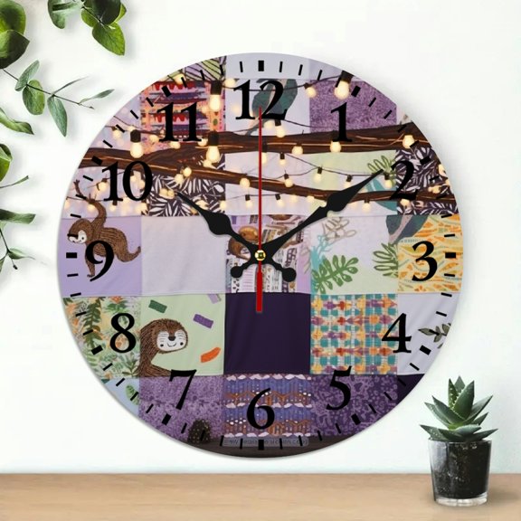 Yiluyinqing Wooden Wall Clock with String Lights Branch Intricate Detail Print, Wall Decor for Living Room - Perfect for Decorating Living Rooms, Kitchens, Dorms, Everyday Gifts 10x10in