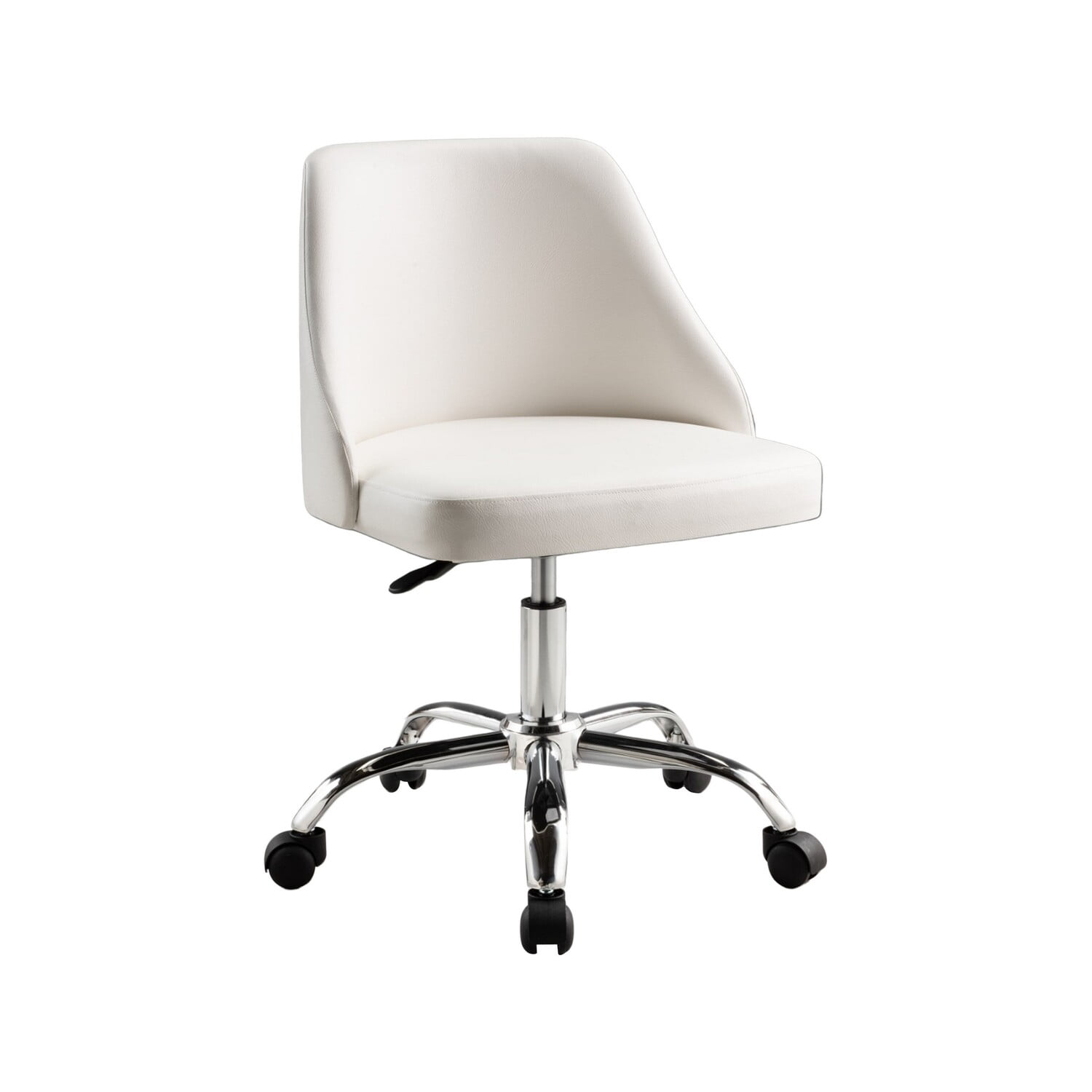 Yim 22 Inch Adjustable Swivel Office Chair - White Faux Leather - Chrome Base