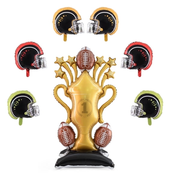 Yimenbloon Giant Standing Rugby Trophy with Rugby Helmet Balloon Sport Balloons for Soccer Birthday Party Decorations, Football Soccer Balloon Supplies 7PCS