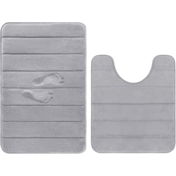 Yimobra Memory Foam Bath Mat Large Size 70 by 24 Inches + U-Shaped 24 X 20 Inches Soft and Comfortable Super Water Absorption Non-Slip Thick Machine Wash Bathroom Floor Rug Gray