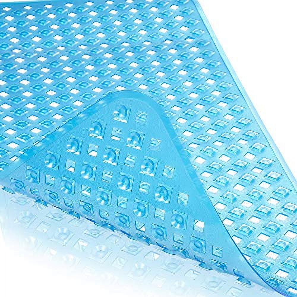 Clear Blue Non-Slip Rectangular Bathtub Mat with Drain Holes