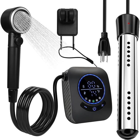 Yimserk Portable Shower with Water HeaterCamping Shower Pump with 8000mAh Battery, 5-Speed Settings, LCD Display, 6L/min, IPX8Portable Shower Head for Camping, Hiking, Car, Pets