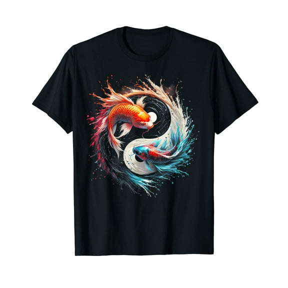 Yin And Yang Japanese Koi Fish Art Graphic Yinyang Christmas T-Shirt