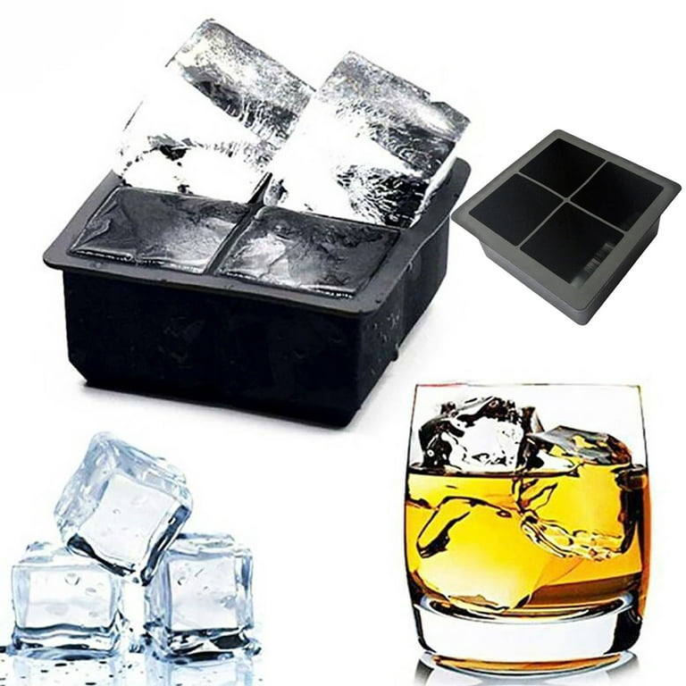 Yin Ice Mold Giant 4 Grids Silicone Square Ice Cube Maker Mold for Kitchen, Size: One size, Black