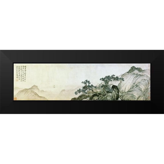 Yin, Tang 24x9 Black Modern Framed Museum Art Print Titled - Dreaming Of Immortality In A Thatched Cottage