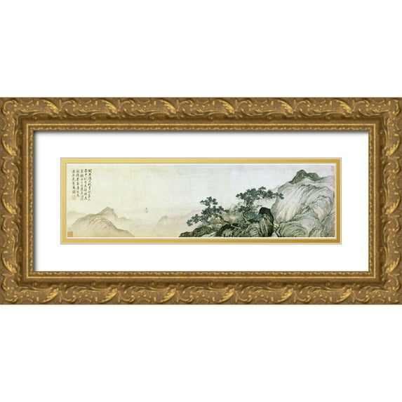 Yin, Tang 24x9 Gold Ornate Wood Framed with Double Matting Museum Art Print Titled - Dreaming Of Immortality In A Thatched Cottage