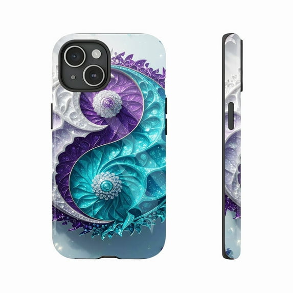 Yin Yang Art Phone Case Intricate Swirls Gemstone Accents For Yoga Spirituality Lovers Compatible with iPhone 11/12/13/14/15/16 Pro Max Plus