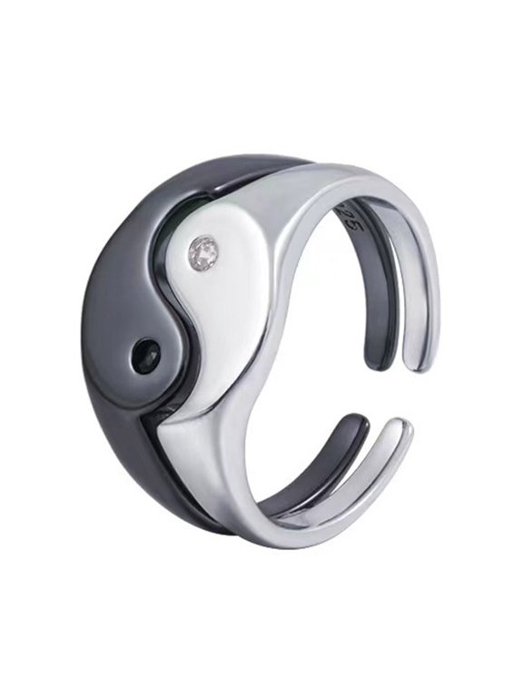 Yin Yang Bagua Shaped Stylish Couples Jewelry Opening Rings Alloy Material