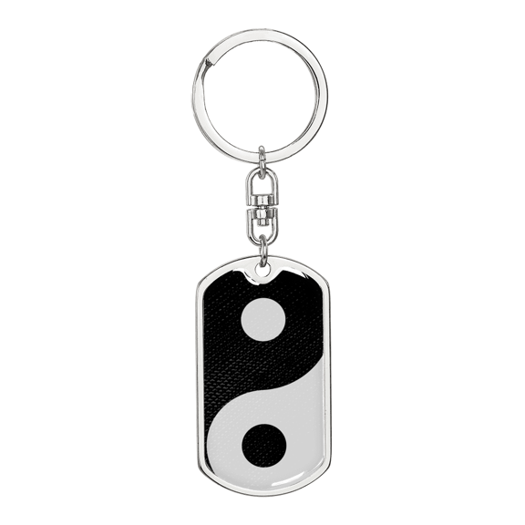 Yin Yang Balance Swivel Keychain Dog Tag Stainless Steel or 18k Gold