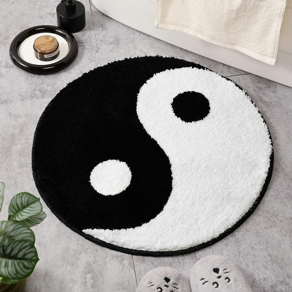 Yin Yang Bath Mat for Bathroom , Round Ultra Soft and Fluffy Machine Washable Bathroom Rugs