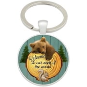 Yin Yang Bear Circular Metal Keychain, Unique Animal Keyring