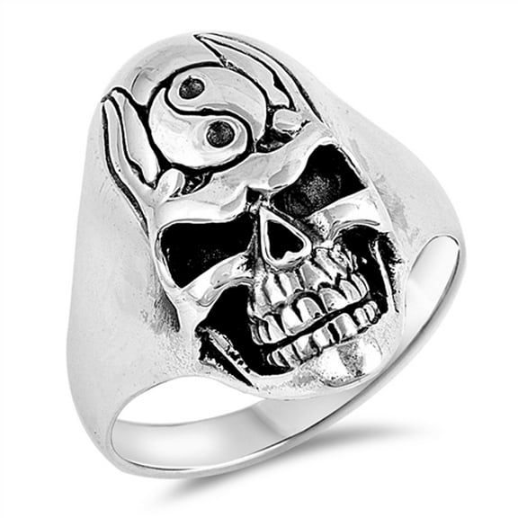 Yin Yang Biker Skull Skeleton Evil Ring .925 Sterling Silver Band Jewelry Female Male Unisex Size 7