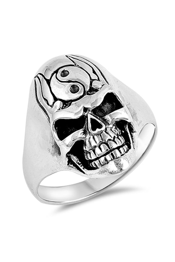 Yin Yang Biker Skull Skeleton Evil Ring .925 Sterling Silver Band Jewelry Female Male Unisex Size 7