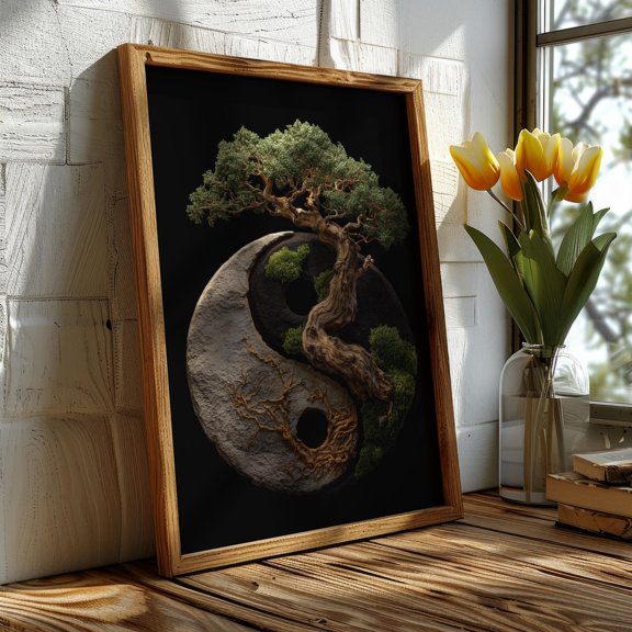 Yin Yang Bonsai Gift Zen Balance Japanese Nature Symbol Spiritual Art Japanese Inspired Poster , Poster Print Only