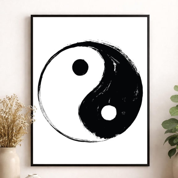 Yin Yang Brushstroke Wall Art Print Minimalist Taoist Zen Symbol Family Home Decor Harmony Peace Poster
