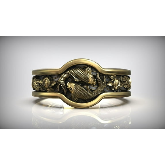 Yin Yang Carp Koi Fish Japanese Ornament Ring, Metal Ring, Gold Vermeil Ring, Gift For Dad, Men Ring, Best Friend Ring (11 1/2 US)