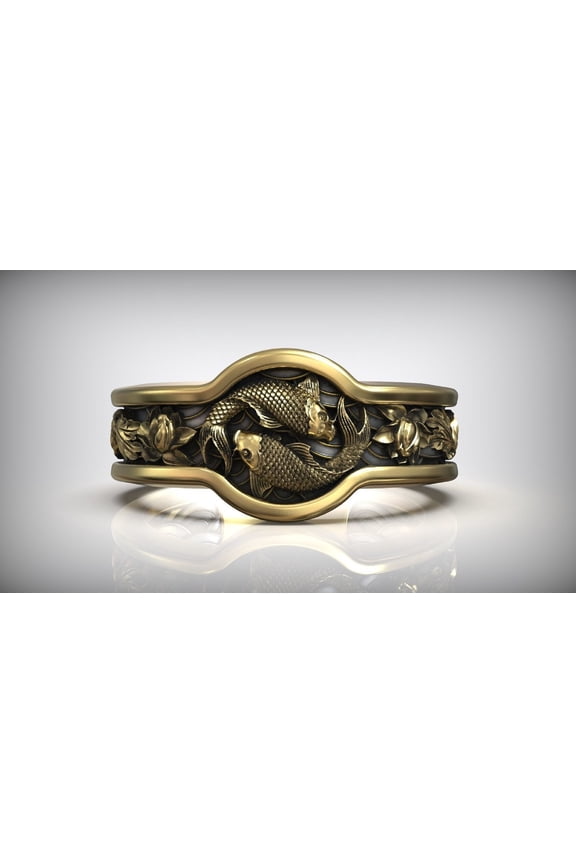 Yin Yang Carp Koi Fish Japanese Ornament Ring, Metal Ring, Gold Vermeil Ring, Gift For Dad, Men Ring, Best Friend Ring (12 1/2 US)