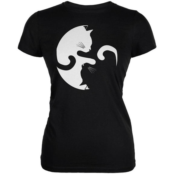 Yin Yang Cat Black Juniors Soft T-Shirt - 2X-Large