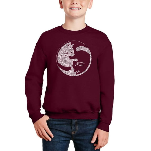 Yin Yang Cat - Boy's Word Art Crewneck Sweatshirt