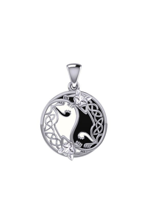 Yin Yang Cat Celtic 925 Sterling Silver Pendant Animal Totem Spiritual Jewelry