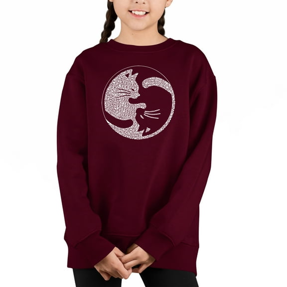 Yin Yang Cat - Girl's Word Art Crewneck Sweatshirt