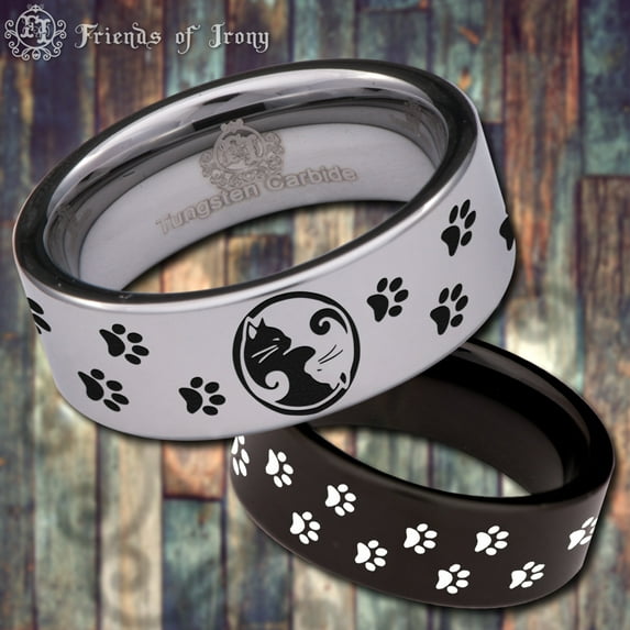 Yin Yang Cat Lover Tungsten Carbide Ring