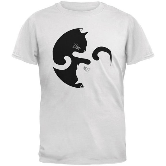 Yin Yang Cat White Adult T-Shirt - Small