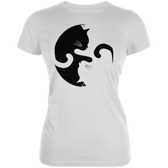 Yin Yang Cat White Juniors Soft T-Shirt - Small