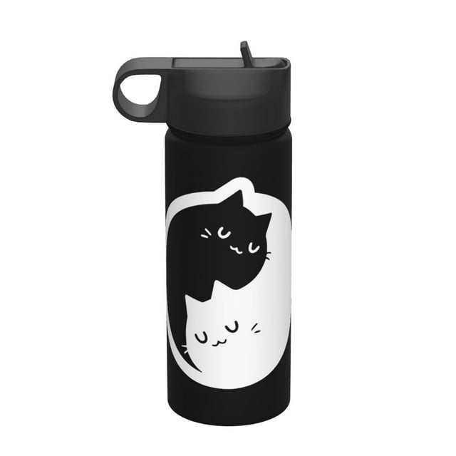 Yin Yang Cats 18 oz Water Bottle with Straw Lid Insulated Water Bottles
