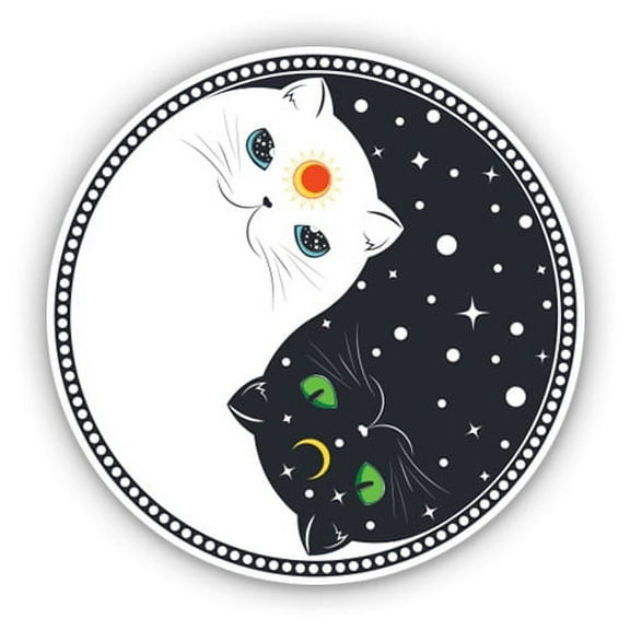 Yin Yang Cats Celestial Pretty - 3" Vinyl Sticker - For Car Laptop Water Bottle Phone - Waterproof Decal