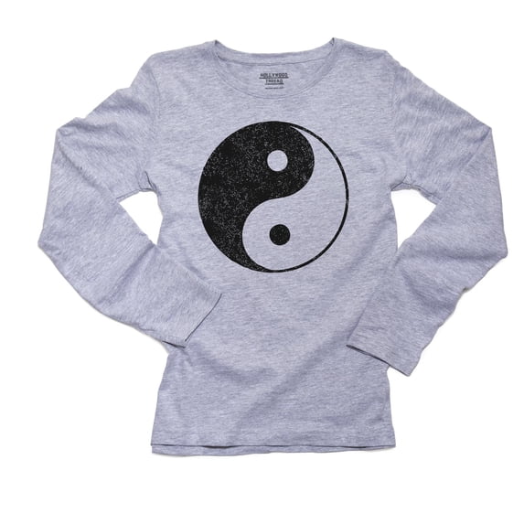Yin & Yang - Chinese Philosophy Symbol for Natural Harmony Women's Long Sleeve Grey T-Shirt